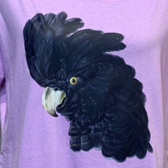 New Hand Printed Womens XL Black Cockatoo Parrot Ukraine Artist Fundraiser Tee - Picture 2 of 4